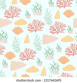 Sea or ocean life vector seamless pattern