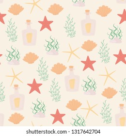Sea or ocean life vector seamless pattern