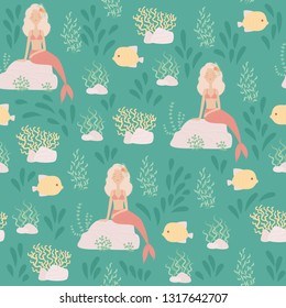 Sea or ocean life vector seamless pattern
