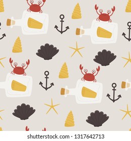 Sea or ocean life vector seamless pattern