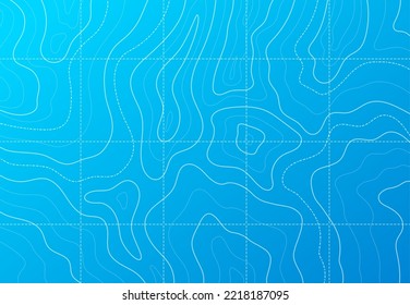 Sea Or Ocean Line Contour Topographic Map With Vector Pattern Of Abstract Marine Geographic Landscape On Blue Background. Sea Bottom And Ocean Floor Relief, Water Depth And Underwater Stream Map
