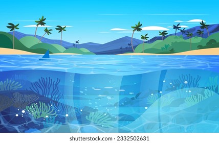 sea or ocean marine fauna with fish and coral reef underwater recreational activity summer vacation concept