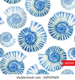 sea, ocean, pattern, watercolor shells,