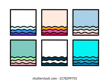 Sea ocean set of logo icon in cartoon doodle simple style vibrant landscape