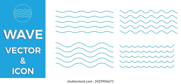 Sea and Ocean signs, icon. Sea wave icon set. Water wave logo, line ocean symbol, vector flat icon set. Water outline symbol. Vector illustration of sea wave and curve line