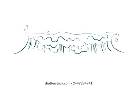 Sea or ocean storm wave line sketch, front view of tsunami tide vector illustration
