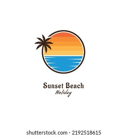 Sea Ocean Sunset Beach Logo Design Vector Illustration