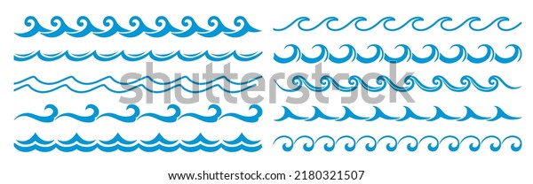 Sea and ocean surf wave line, blue water wave\
borders, frame lines and dividers. Vector embellishments of\
nautical pattern with stormy water ripples, curves, marine swirls,\
curls and scrolls
