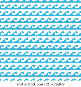 Sea and ocean surf wave seamless pattern of vector blue water curves. Abstract background of wavy line ornament with ripple texture of summer marine storm or river beach surf, nautical pattern