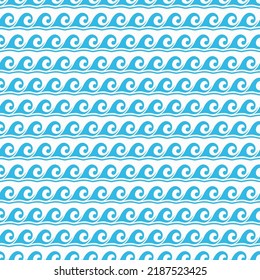 Sea and ocean surf wave seamless pattern background, vector blue wavy tide curls. Wavy curls and tidal flow splashes ornament, sea storm scallop curves and ocean flowing stream pattern
