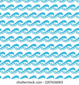Sea and ocean surf wave seamless pattern of curly blue wavy tides, vector background. Blue wave ripples, water tide curves and tidal surfs, marine aqua flow and nautical wavy line pattern