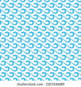 Sea and ocean surf wave seamless pattern with blue water curves. Vector background with wavy lines texture of summer beach surf, sea storm waves and river stream ripples, marine nature ornament
