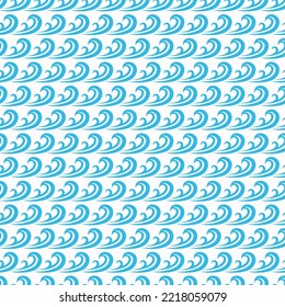 Sea and ocean surf wave seamless pattern. Blue water vector background with abstract texture of curves and wavy lines. Summer sea nature ornament of storm waves, river stream swirls and marine tides