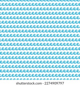 Sea and ocean surf waves seamless pattern with curly blue ripples, vector background. Water wave curves and tidal curls of flowing aqua, marine swirls and nautical surf waves pattern background