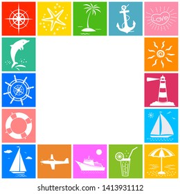 Sea ocean travel summer vacation symbol square border frame.