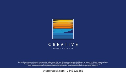 Sea, ocean, with twilight sky logo design vector inspiration.