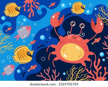 Sea ocean underwater life animal banner background concept. Vector graphic design illustration