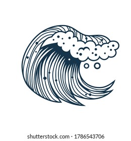 Sea or ocean wave with foam for marine nautical design
