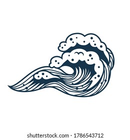 Sea or ocean wave with foam for marine nautical design