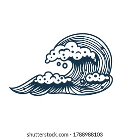 Sea or ocean wave with foam for marine nautical design