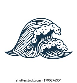 Sea or ocean wave with foam for marine nautical design