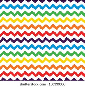 Sea / ocean wave, hand drawn seamless pattern, abstract ornament, rainbow background. Vector illustration