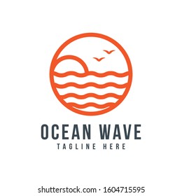 Sea Ocean Wave Logo Design Template with linear style