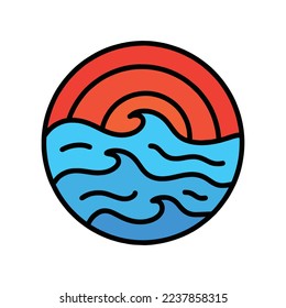 Sea Ocean Wave Logo Design Vector Beach illustration Monoline Summer badge symbol icon