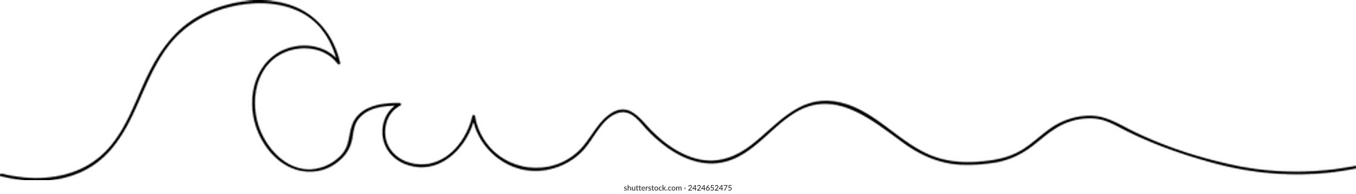 Sea ocean wave one line drawing. Continuous line. Simple. Line art. Black and white. Vector illustration.