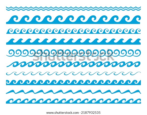 Sea and ocean\
wave water borders and frames. Water wave marine decoration, river\
or sea water flow frame isolated borders, blue wave line patterns,\
frame vector divider