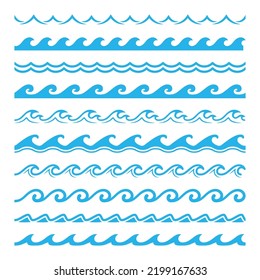 Sea and ocean wave water frames borders and dividers. Clean aqua, river stream wavy separator, blue ocean flow curly marine vector divider. Curly water wave wavy nautical borders