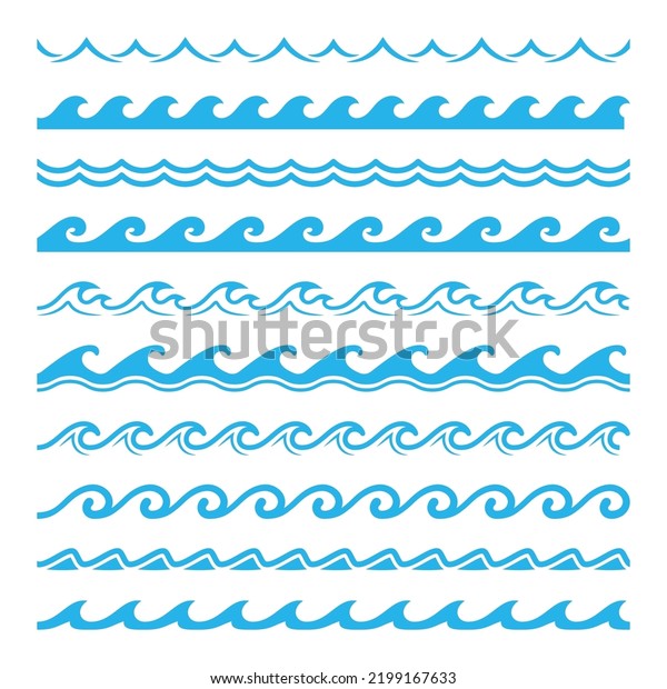 Sea and ocean wave\
water frames borders and dividers. Clean aqua, river stream wavy\
separator, blue ocean flow curly marine vector divider. Curly water\
wave wavy nautical borders