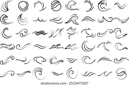 Sea and ocean wave of water icon set for logo and t-shirt. Thin line art editable stroke vector.