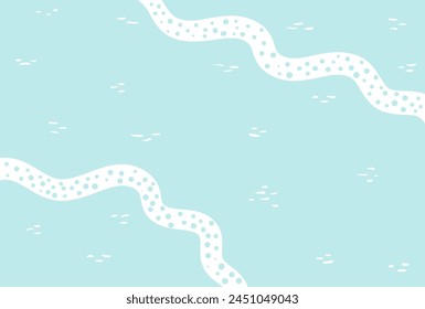 Sea, ocean with waves breaking, water ripples top view background. Hand drawn flat style design, vector backdrop. Summer print, seasonal element, holidays, vacations, outdoors, beach