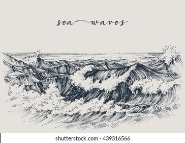 Sea ocean waves drawing  Sea view  waves breaking the beach