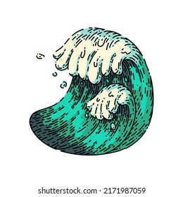sea ocean waves hand drawn vector. water surf beach, summer storm, blue splash, marine tide ocean waves sketch. isolated color illustration