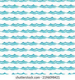 Sea and ocean waves seamless pattern. Fabric or textile summer wrapping paper or vector marine background with sea or ocean, river stream water blue waves