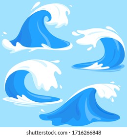 Sea or ocean waves set. Vector illustration.