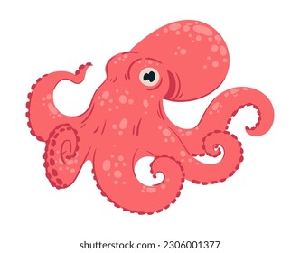 Sea octopus. Cartoon ocean animal character, aquatic fauna creature with tentacles flat vector illustration