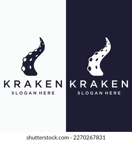 Sea octopus or kraken hipster logo template isolated on background.