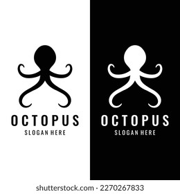 Sea octopus or kraken hipster logo template isolated on background.