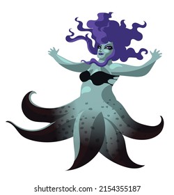 sea octopus mermaid girl cartoon