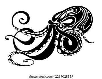 Sea octopus.  Nautical or marine, monster. Animal in the ocean. Template for logos, labels and emblems.