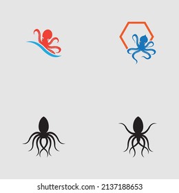 sea ​​animal octopus, underwater sea creature with and long tentacles. Water kraken, cephalopod character with big eyes and antennae in various poses, isolated vector set