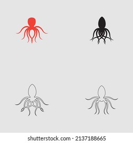 sea ​​animal octopus, underwater sea creature with and long tentacles. Water kraken, cephalopod character with big eyes and antennae in various poses, isolated vector set