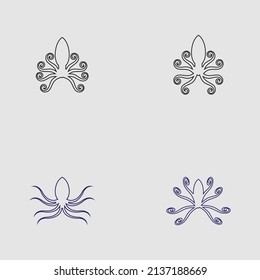 sea ​​animal octopus, underwater sea creature with and long tentacles. Water kraken, cephalopod character with big eyes and antennae in various poses, isolated vector set