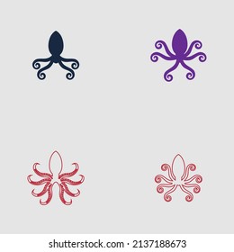 sea ​​animal octopus, underwater sea creature with and long tentacles. Water kraken, cephalopod character with big eyes and antennae in various poses, isolated vector set