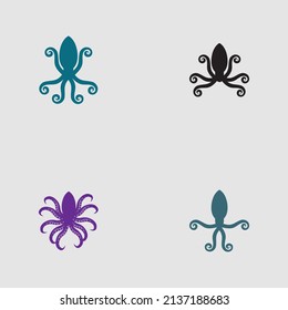 sea ​​animal octopus, underwater sea creature with and long tentacles. Water kraken, cephalopod character with big eyes and antennae in various poses, isolated vector set