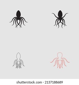 sea ​​animal octopus, underwater sea creature with and long tentacles. Water kraken, cephalopod character with big eyes and antennae in various poses, isolated vector set