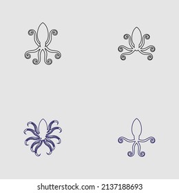 sea ​​animal octopus, underwater sea creature with and long tentacles. Water kraken, cephalopod character with big eyes and antennae in various poses, isolated vector set